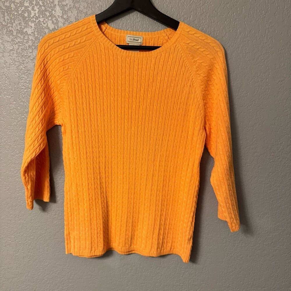 L.L. Bean Orange 3/4 Sleeve Cotton Sweater Size Medium